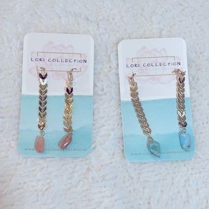 New Herringbone Drop Earrings with Stone